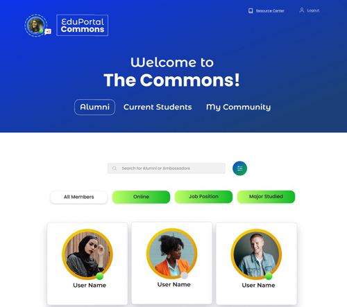 Modern website design showing user profiles