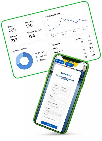 Example analytics dashboard and LookBook form example on mobile